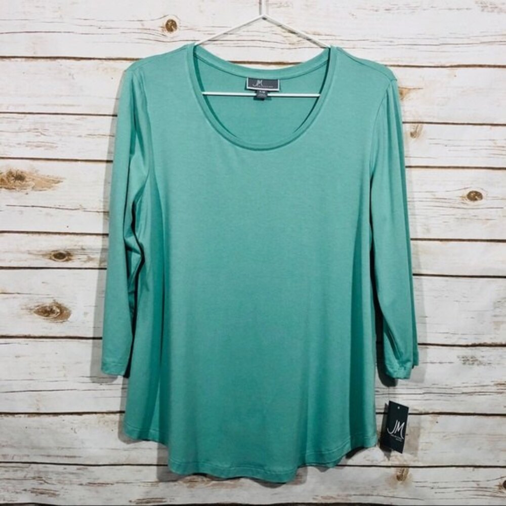 JM collection women’s petite green 3/4 ‎ sleeve top size PM